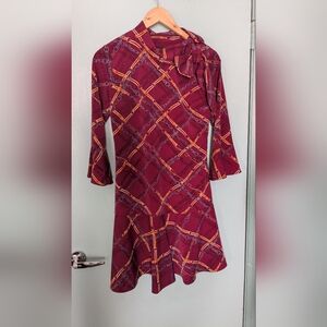 Karl Lagerfeld Paris Chain Print Tie-Neck Dress Bell Sleeve Drop Waist 2